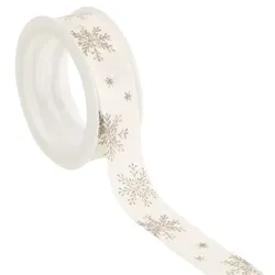 Stoffband "Schneeflocke", weiß-silber, 25 mm, 5 m