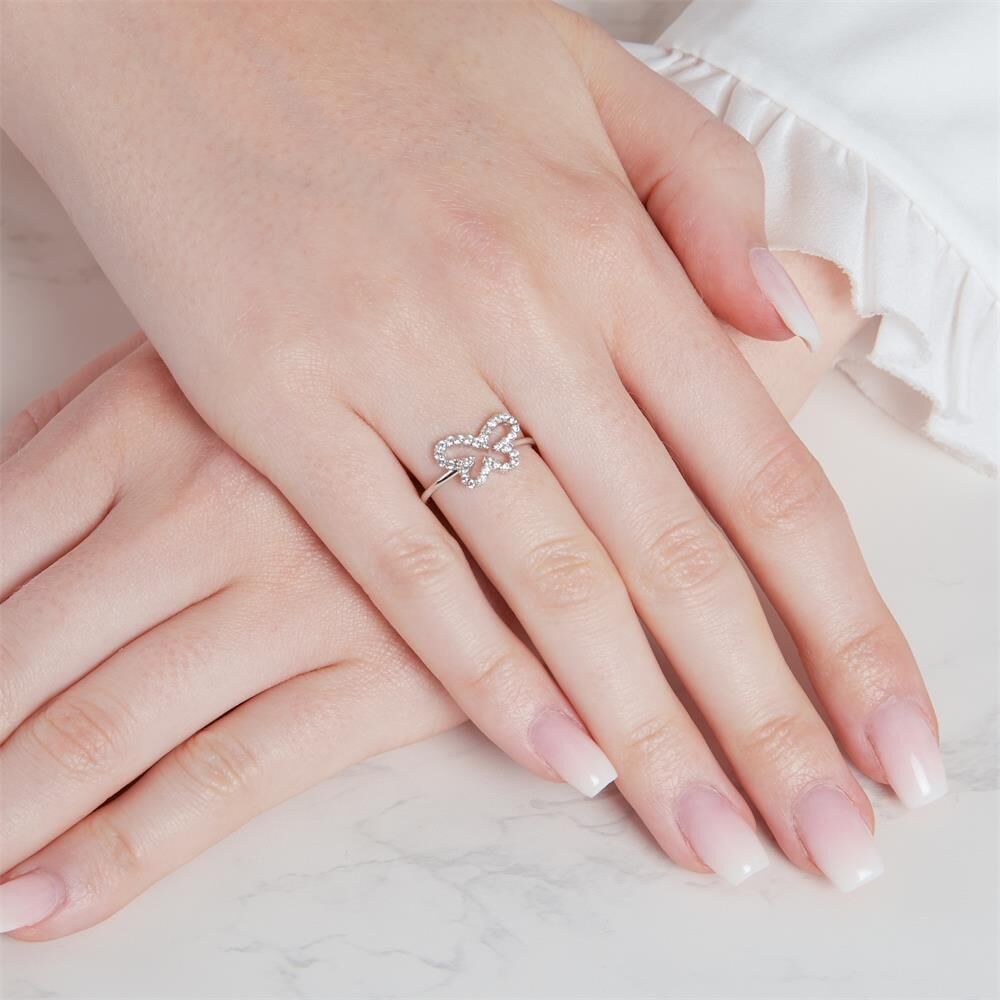 Unique 925 Silber Ring Schmetterling Zirkonia