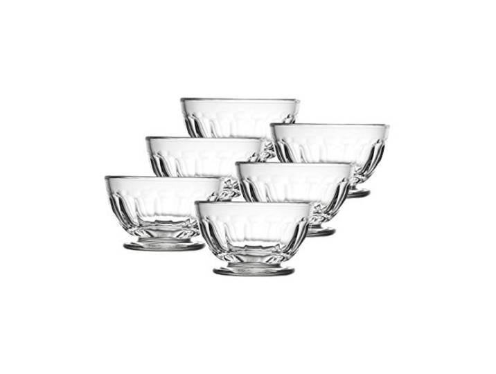 La Rochere Perigord Glasschalen Set mit 6 Stück, klassische französische Schüsseln mit facettiertem Rippen-Design, Dessertbecher aus gepresstem Glas für Snacks, Eis, Salat und elegante Unterhaltung