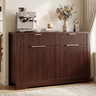 Rackcog Seniry Modern 4-Door Accent Cabinet with 2 Drawers, Storage Buffets & Sidboards with Adjustable Shelves