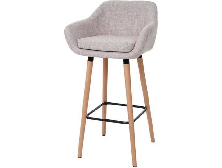 2x tabouret de bar Malmö T381 chaise bar/comptoir ~ tissu crème gris