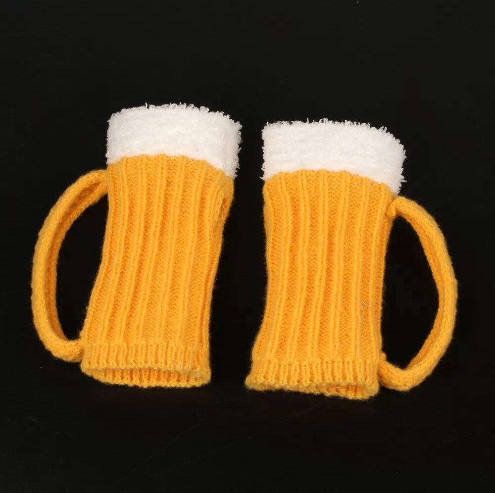 INF 3D Bierkrug Strick Halbfinger Winterhandschuhe - Gelb