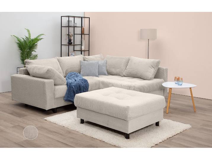 Ecksofa COLLECTION AB Toni L-Form, B: 215 cm, XXL-Liegefläche mit Hocker 3 Stoffqualitäten , beige, B:215cm H:44cm T:184cm, 100%Polyester, Sofas, Ecksofa, Set: Sofa & Hocker, 2 Zierkissen, Federkern, frei stellbar