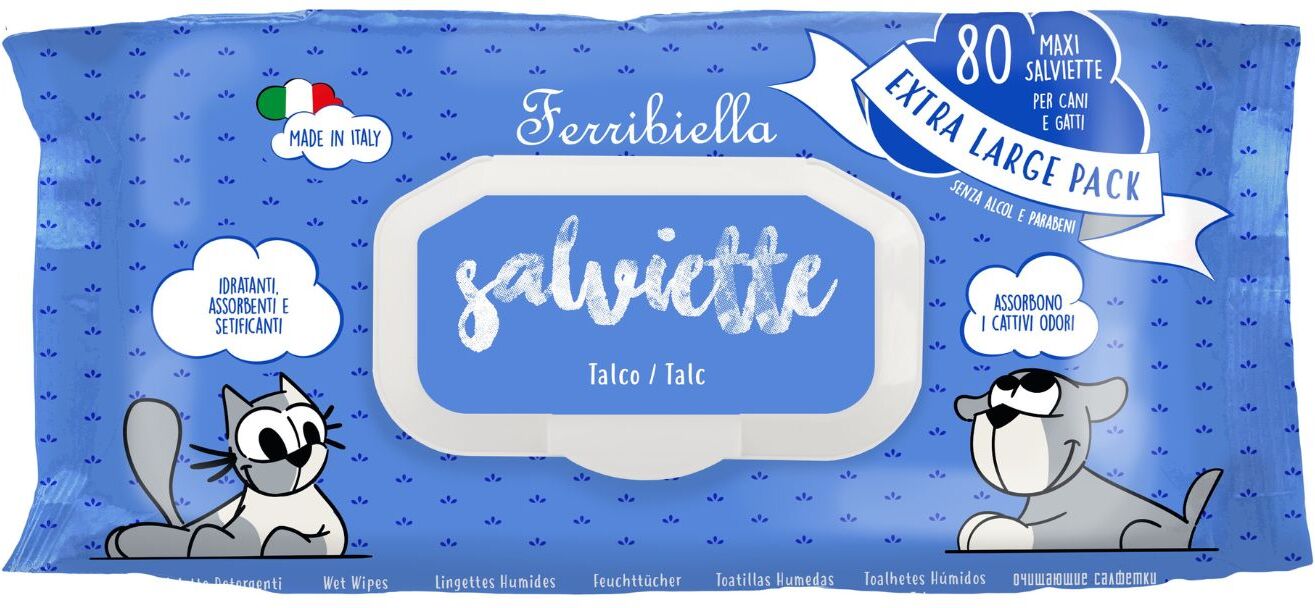 Ferribiella Salviette Talco per Cani e Gatti 80 Pezzi