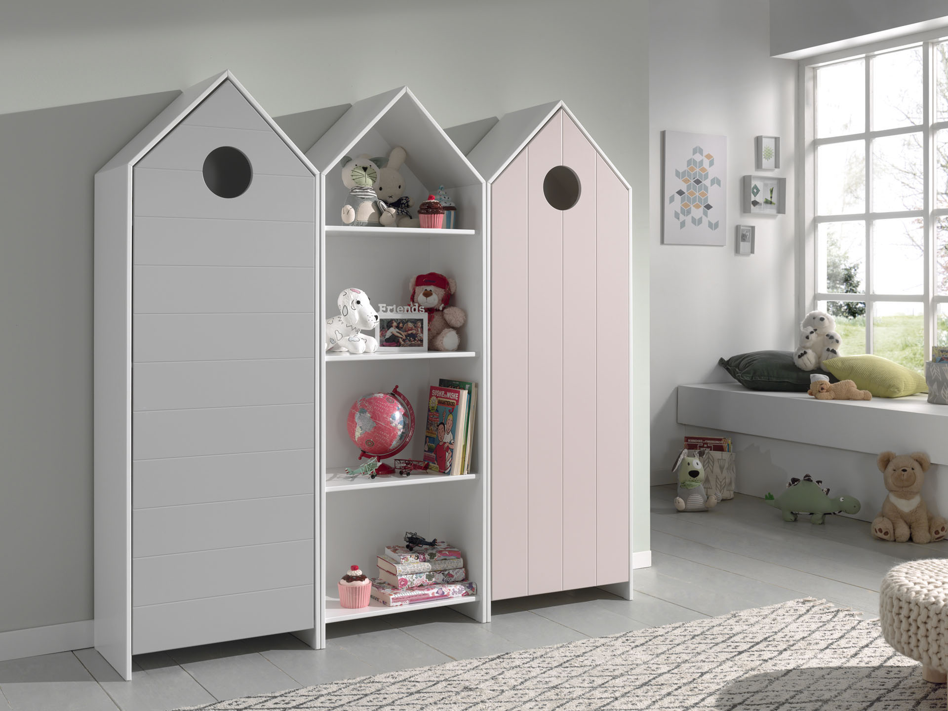 Jugendzimmer-Set VIPACK "Casami, best. aus 2 Schränken mit Drehtür, 1 Regalschrank, TOP modern", pink (weiß, pink, grau), Schlafzimmermöbel-Sets, Jugendzimmer-Set weiß, pink, grau Einheitsgröße