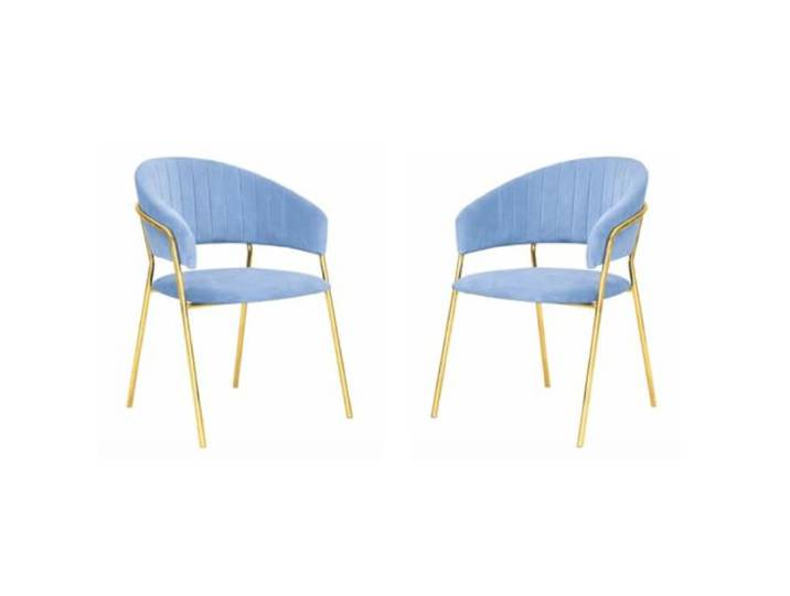 Esszimmerstühle 2er Set Aurelia Samt Hellblau Goldene Beine