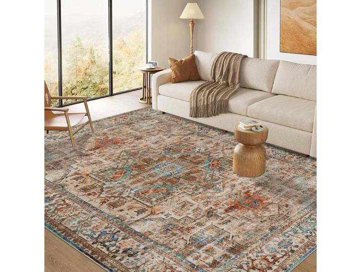 Tapis Salon 160x230cm Brown Boho Tapis pour Chambre Tapis de Sol à Courte Flor Profil Bas Endroit antidérapant Mat pour Salle