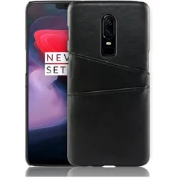 Screenguard OnePlus 6T CardCaddy Leder Backcase mit Kartenfächern (OnePlus 6T), Smartphone Hülle, Schwarz