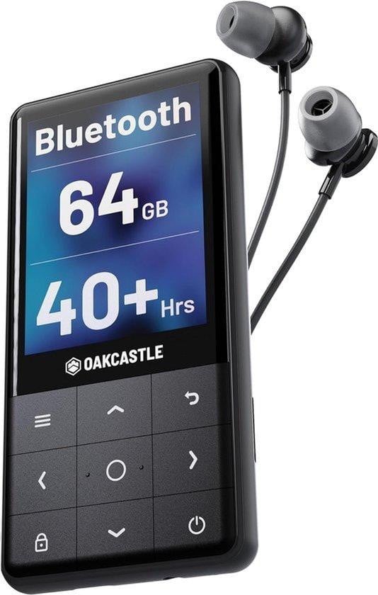 Digitale muziekspeler met 64 GB opslag en 40 uur speeltijd in metaal