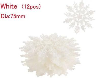 Uplift Treasures Glitter Snowflake Christmas Bauble Ornament Set 12pcs white 75mm