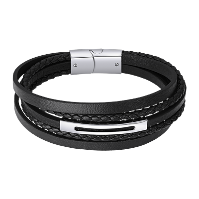 Armband LOTUS "Iron Road", schwarz, edelstahlfarben, Armbänder, Herren, 21,3cm, Edelstahl Leder, Edelstahl, Leder, Armband