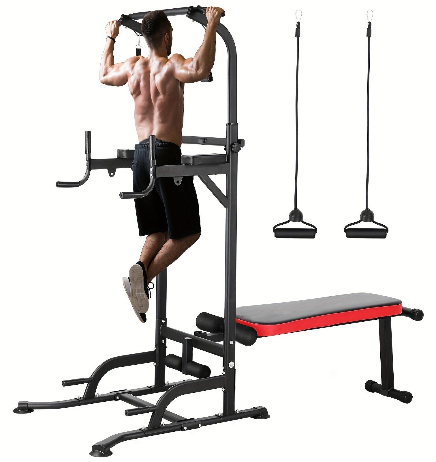 Fitnessstation für den Heimgebrauch mit Klimmzugstange und Bank - Multifunktionales Trainingsgerät für Krafttraining
