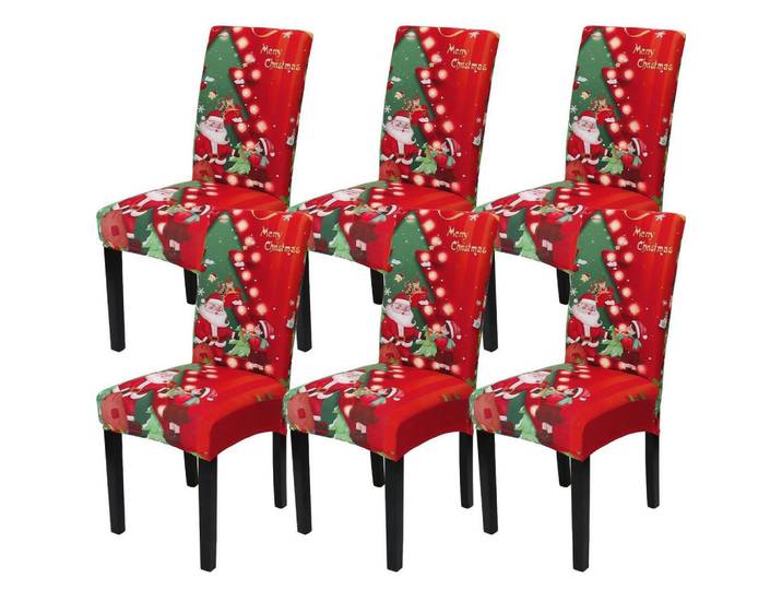 Stuhlhussen Weihnachten 6er Set Rot-Baum, Mehrfarbig, 43x43 cm, Heimtextilien, Bezüge, Stuhlhussen