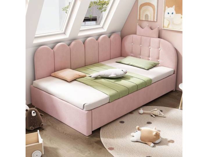 Lit Gigogne pour Fille Design Princesse avec Couronne Revêtement Velours Premium Couchage Supplémentaire 90x190cm ro LIT GIGOGNE