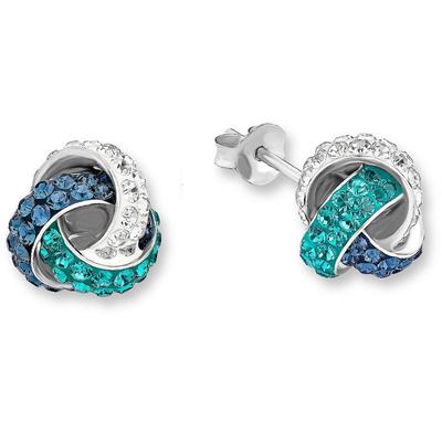 Paar Ohrstecker AMOR "Knoten-Optik", blau (silberfarben, aquablau, kristallweiß, dunkelgrün, aquablau, kristallweiß, dunkelgrün), Ohrringe, Damen, Silber 925 (Sterlingsilber), mit Kristallstein