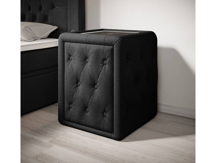 Designer Nachttisch Josy Charge in Bouclé - Schwarz - Luxusbetten24