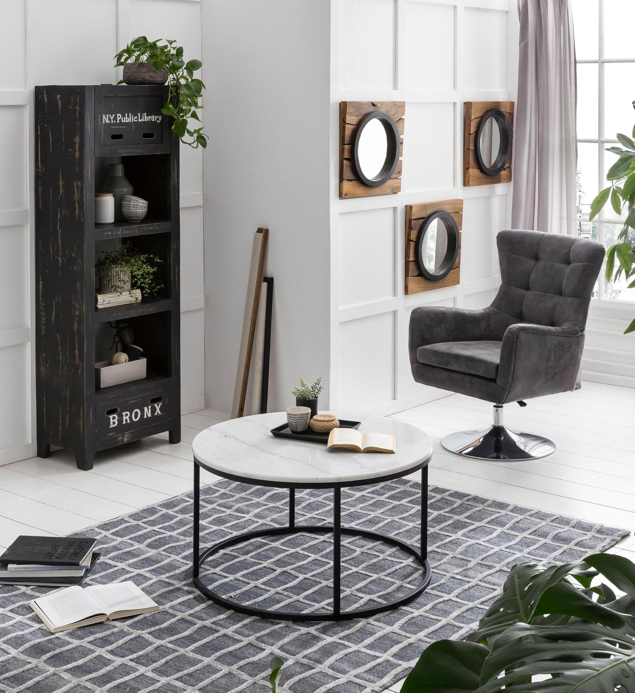 Couchtisch SIT "Nördlingen Ø85 cm rund Echtmarmor Weiss mit Metallgestell", schwarz (schwarz, weiß), B:85cm H:48cm T:85cm, Tische, Couchtisch, Echte Marmorplatte mit seidenmattem Metallgestell schwarz, weiß B/H/T: 85cm x 48cm x 85cm