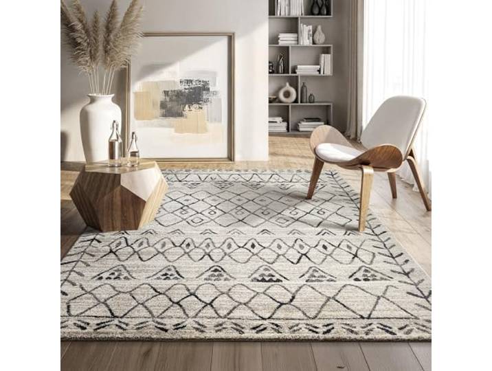 SANAT Boho Teppich – Moderner Teppich im Boho Stil, Geeignet für Wohnzimmer, Schlafzimmer, Flur, Esszimmer und Kinderzimmer – Boho Creme, Größe: 120 x 170 cm