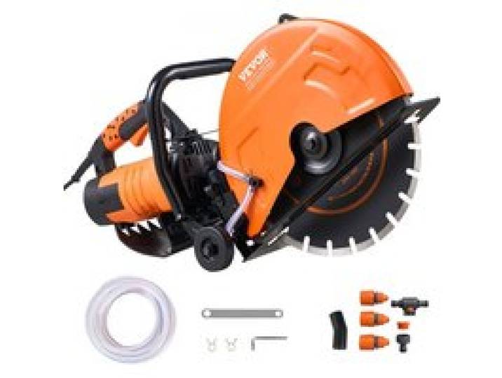 VEVOR Elektrische Betonsäge, 356 mm, Hochleistungs-Kreissäge 2800 W, Schnitttiefe 127 mm, Nass-/Trocken-Scheibensäge mit Wasserrohr, Wasserpumpe, Sägeblatt, für Stein und Ziegel