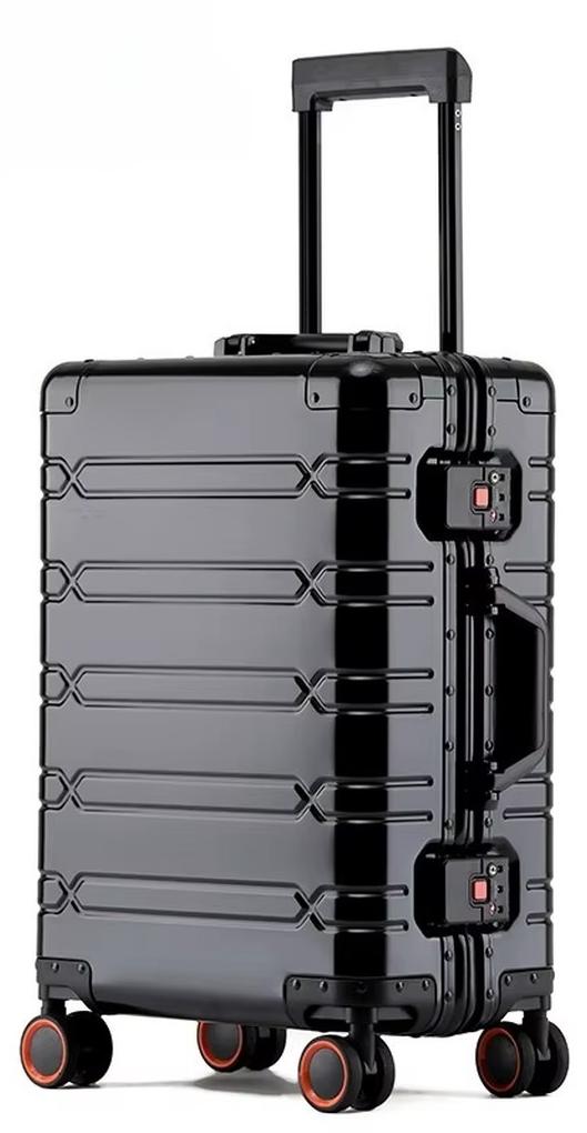 Handgepäckkoffer - Rollkoffer - 51 cm - Spinnerrollen - Mit Schloss - Aluminium-Magnesium-Legierung - Schwarz
