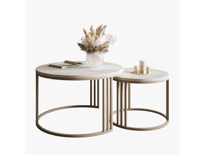Lookway Couchtisch Lori 2in1 MATT, runder Couchtisch mit kaschmirfarbenem Gestell (Levanto Marmor)