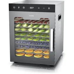 Arendo Dörrautomat Edelstahl, Temperaturregler von 30° bis 90°C, Dörrgerät, Dehydrator, 800 W, 10 Etagen, Obst, Fisch, Fleisch Dörrapparat