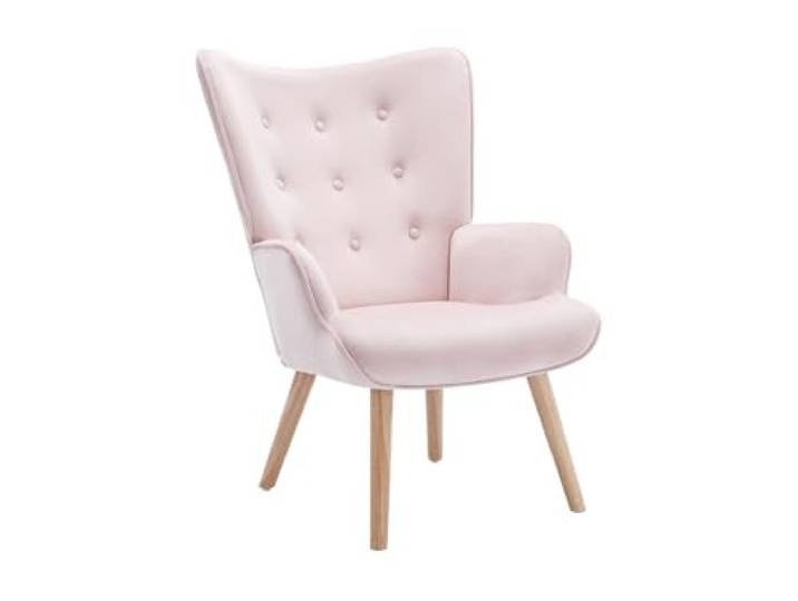 Vente-unique - Sessel mit gerader Rückenlehne 1 Person Vately - Samt Rosa Samtige Weichheit Holzgestell Gesteppte Optik Skandinavischer Stil