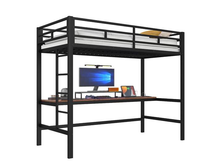 Komhtom Hochbett 90x200cm mit mit USB und Steckdose，Schwarz, Metall, Mode, 90x200 cm, Babymöbel & Kindermöbel, Kinderzimmer & Jugendzimmer, Kinderbetten, Hochbetten