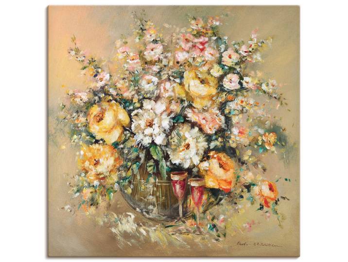 Leinwandbild ARTLAND Blumen und Spirituosen , braun (farbe bild(er): braun), B:40cm H:40cm, Bilder, Leinwandbild, auf Holzrahmen gespannt