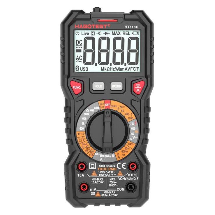 Habotest Digital Multimeter with Flashlight HT118C, True RMS, NCV, battery testing (Hand-Multimeter) (HT118C)