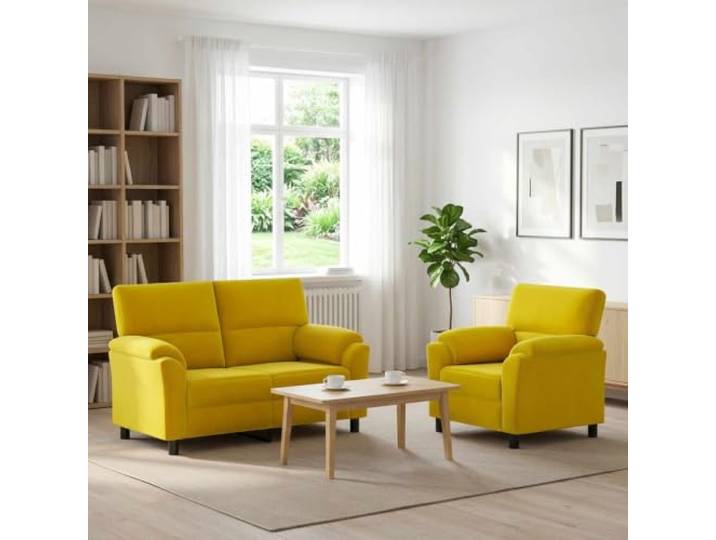 Sofa-Set 2 pcs Gelb Samt Metallrahmen,Kissenrücken,konische Beine,Samtoberfläche,einfache Pflege,Wohnzimmer