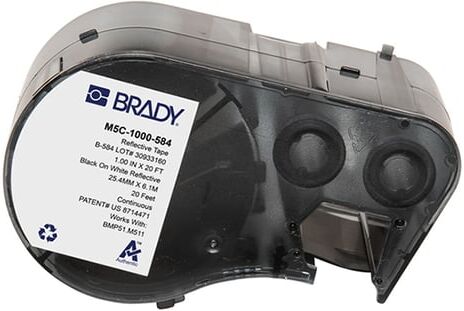Brady M5C-1000-584 etiquetas refletivas preto sobre branco 25,40 mm x 6,10 m
