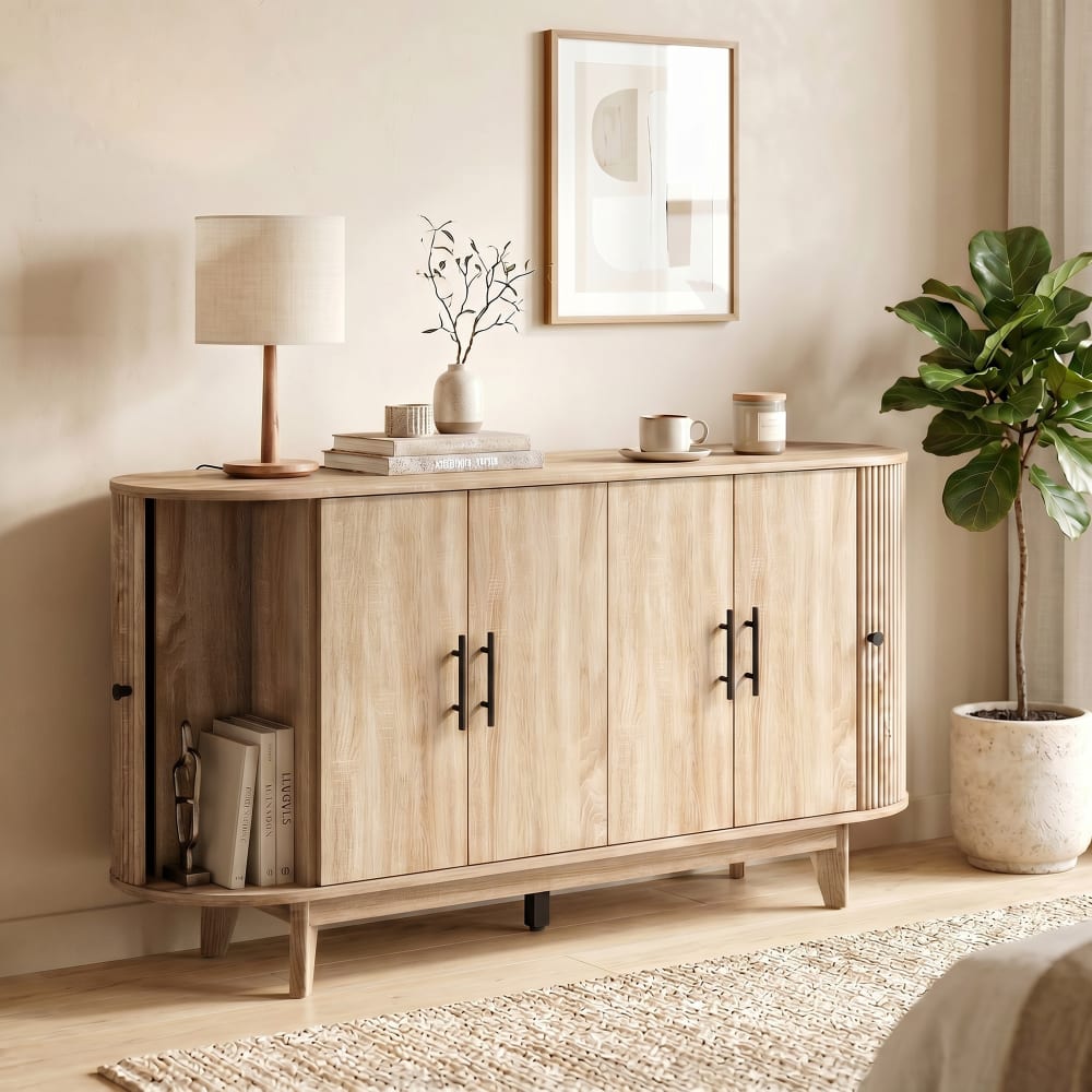 Homcom Buffet salon 6 portes et 2 étagères réglables mdf effet chêne Beige 147x76x40cm