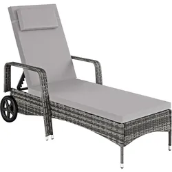tectake Sonnenliege Rattan mit Rollen  Grau/Hellgrau