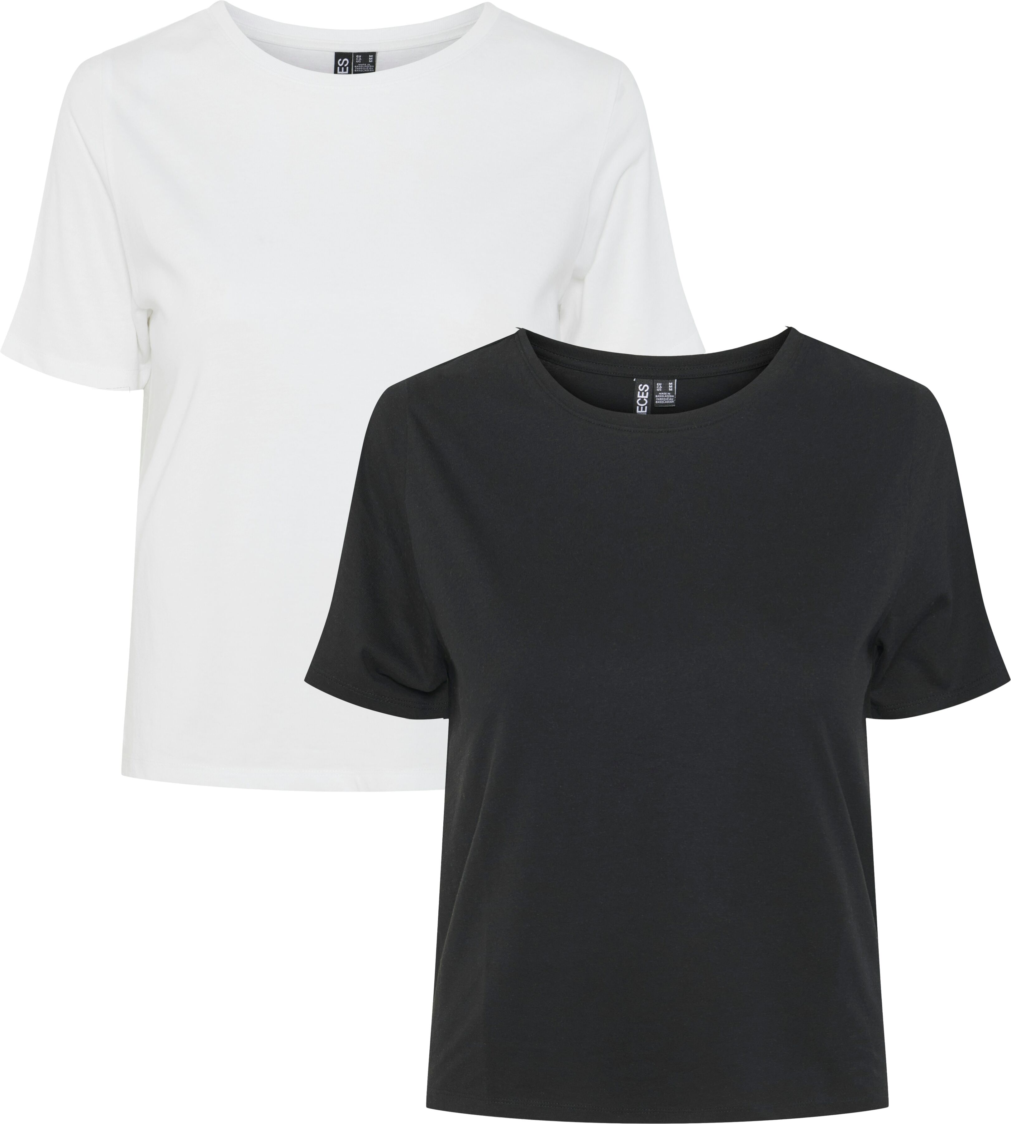 Kurzarmshirt PIECES "PCAMIRA SS TEE 2-PACK NOOS BC", Damen, Gr. XL, weiss (schwarz pack:2 pack hellweiß, schwarz), Jersey, Obermaterial: 60% Baumwolle, 40% Polyester, unifarben, regular fit normal, Rundhals, Shirts Kurzarmshirt schwarz pack:2 pack hellwei