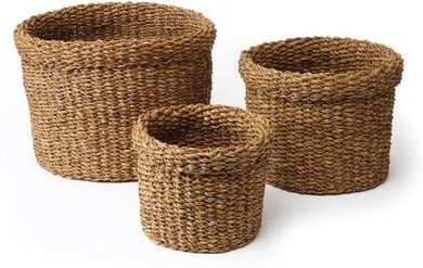 Porch & Petal Seagrass Round Baskets With Cuffs, Set Of 3 - Natural