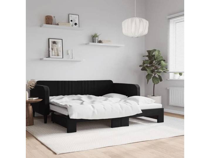 Noir Cadre de Lit pour 90x190cm Lit de jour avec lit gigogne - noir 90x190cm velours CL6431881