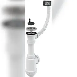 Alcadrain Spülbeckensiphon mit einem Edelstahlgitter DN 70 und einem Flexiwasserüberlauf