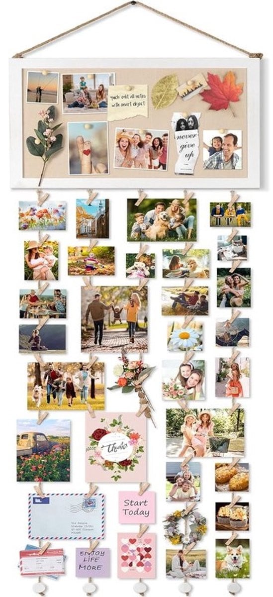 Wanddecoratie Fotodisplay met 30 Houten Clips - DIY Fotohanger voor Wandcollage