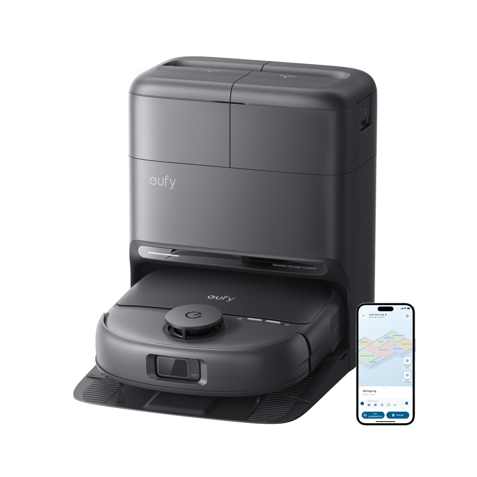 eufy Robot Vacuum Omni C28 Saugroboter mit Wischfunktion (HydroJet™ selbstreinigende Wischrolle, 15.000 Pa Turbo-Saugkraft, 5-in-1 Omni-Station, Anti-Verwicklung-Bürste, KI-Hinderniserkennung)