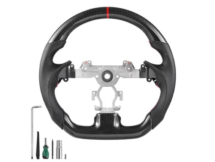 VEVOR Volant Compatible avec Infiniti G37 (2007-2013)\, Volant de Direction en Fibre de Carbone\, Forme en D\, Méplat\, Poignée en Cuir avec Texture Antidérapante et Coutures Précises\, Remplacement\, Noir