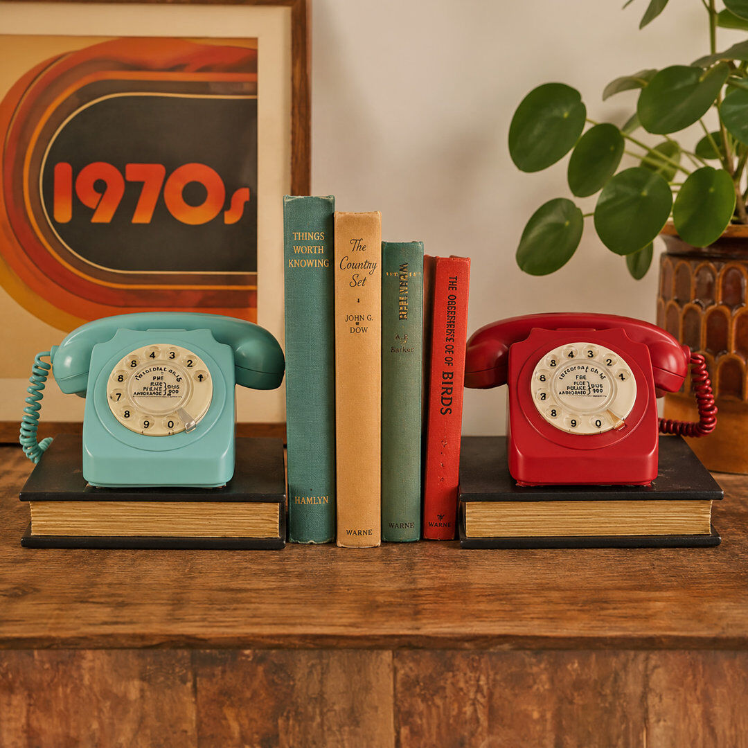ClassicLiving 1970''s Telephone Bookends Blue;Red 9cm H X 27cm W X 11cm D