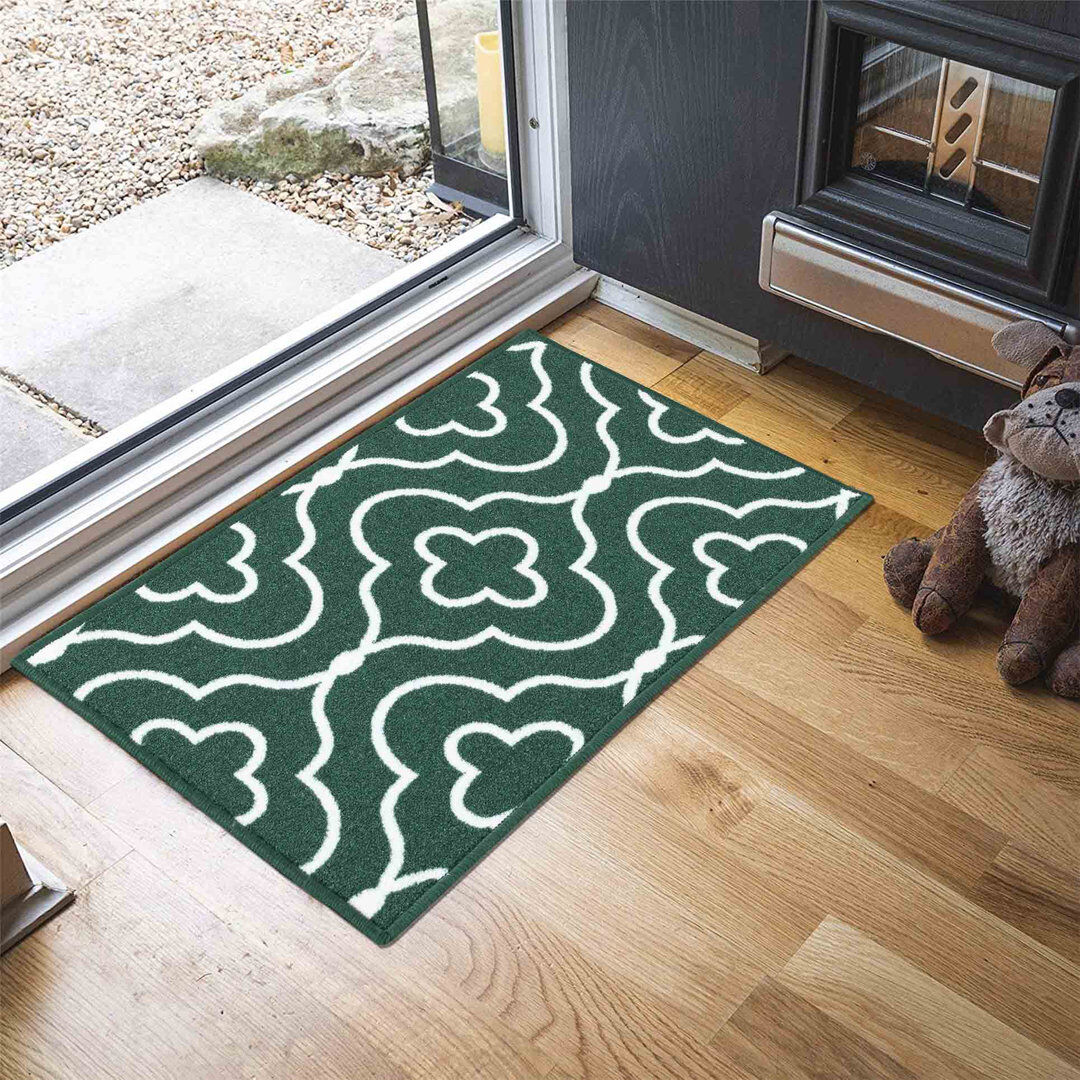 Marlow Home Co. Havana Club Floral Trellis Anti Slip Washabale Hallway-Passage Corridor Kitchen Non Slip Doormats Emerald Green Rectangle 160 x 220 cm
