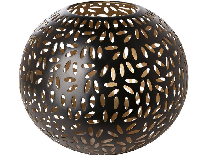 Windlicht FINK DARIA , schwarz, H:20cm Ø:24cm, Eisen, Kerzenhalter, Windlicht, Kerzenhalter aus Eisen, pulverbeschichtet, mit Cut-Outs
