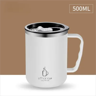 Uplifted Trends Stainless Steel Thermos Mug With Handle Leak Proof Insulated Coffee Cup white