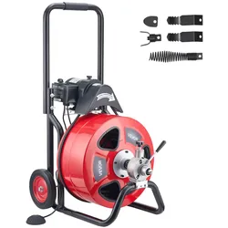 VEVOR Rohrreinigungsmaschine mit Automatischem Vorschub, 30m x 19mm Rohrreinigungsspirale mit Rollen, Elektr. Abflussreiniger für 100-200mm Rohre, Rohrreinigungsgerät für Abflüsse Toilette Waschbecken