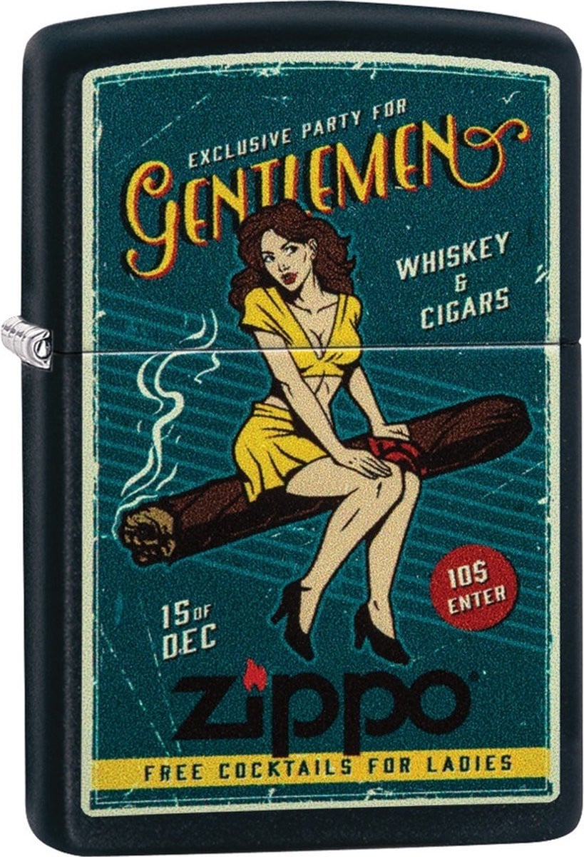 Zippo Stormaansteker Cigar Girl, Matzwart, Windbestendig en Navulbaar