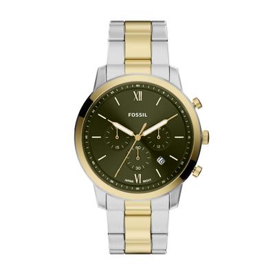 Chronograph FOSSIL "Neutra", gold (edelstahlfarben, gelbgoldfarben), Armbanduhren, Herren, Chronograph, Quarzuhr, Armbanduhr, Edelstahlarmband, analog, Tag, Stoppfunktion