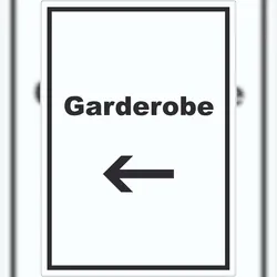 HB-Druck Garderobe Aufkleber mit Text Richtungspfeil links Kleidung aufbewahren hochkant A1 (594x841mm)