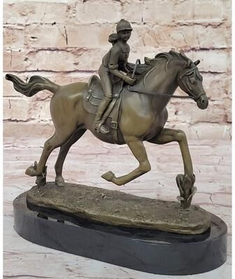 Bronzhaus Female Equestrian Jockey Horseback Riding Bronze Statue Sculpture Figure 9 Inches X 9 Inches